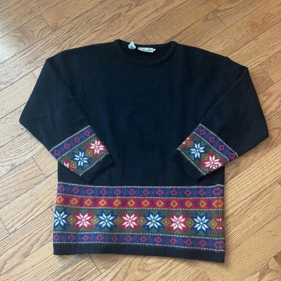 Vintage Rafaella Angora & Lambswool Crewneck Sweater - Black Red Blue - Large - Picture 1 of 5